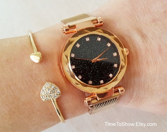 Luxury Starry Sky Magnetic Band Fashion Boho Watch Quartz Wristwatch with Gift Bracelet