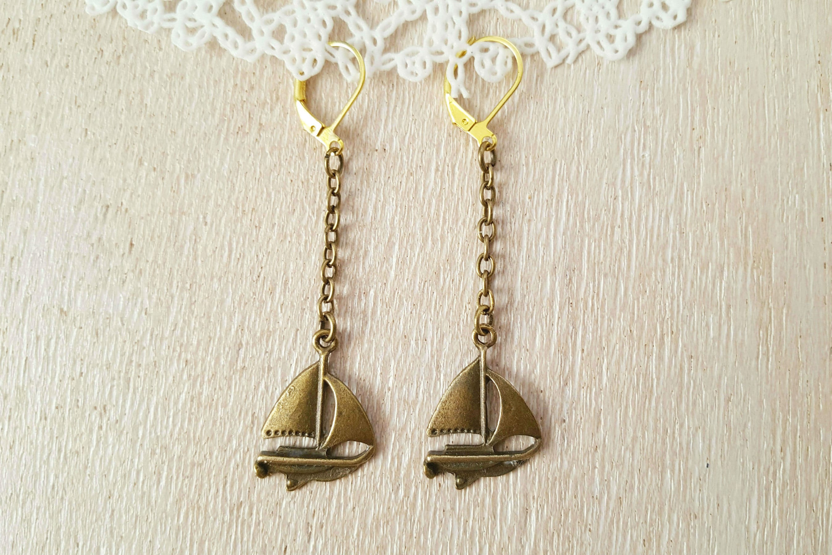 Sailing Ship Earrings Bronze Earrings Brass Ship Earrings Etsy