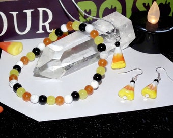 Candy Corn Jewelry set! Natural Howlite and glass beads. Includes Necklace, bracelet and earrings.