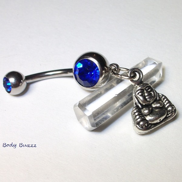 Hotei, The Laughing Buddha! Rub his belly! Beautiful quatlity 14gauge piercing. Dark blue. Laughter and love!