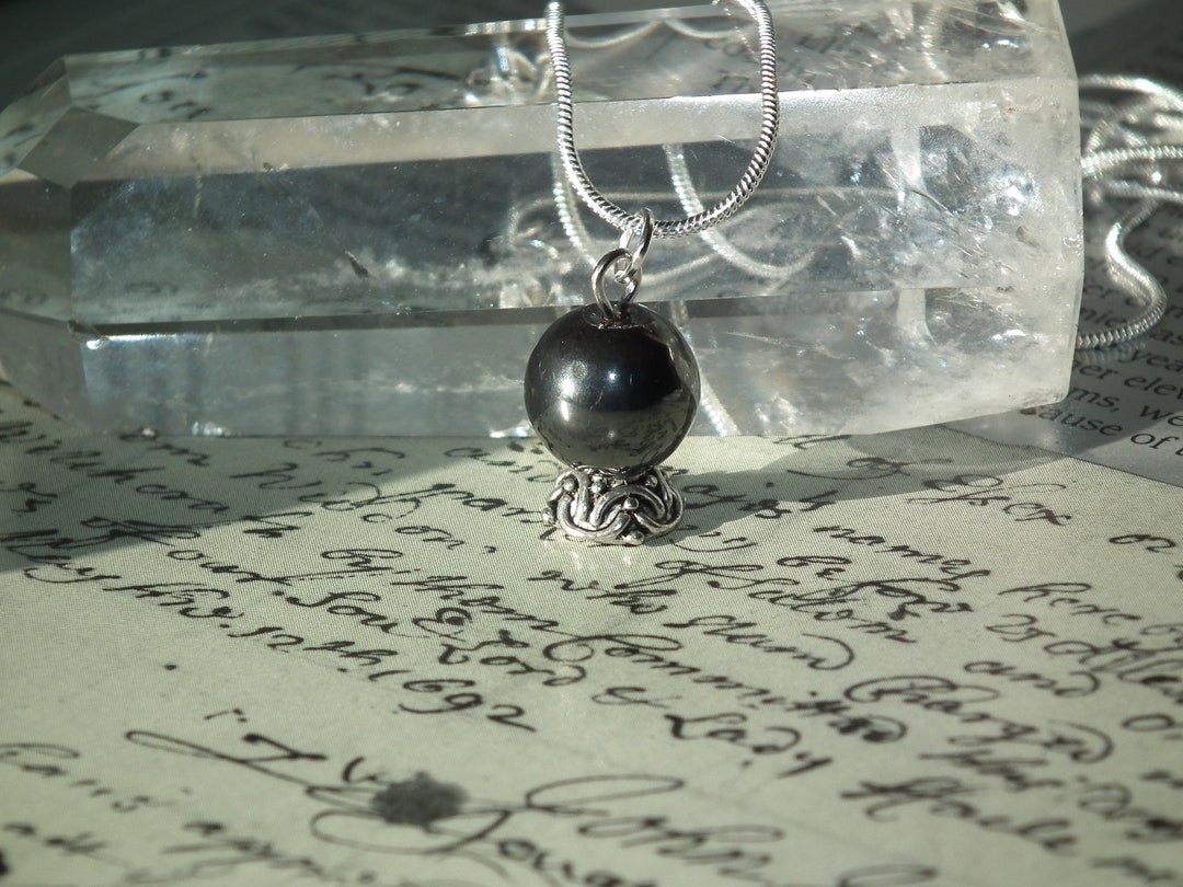 Crystal Ball Necklace, Magical Hematite Crystal Ball Bead Pendant With
