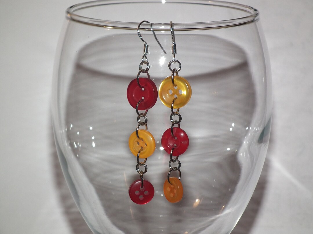 Red and Yellow Make Orange Button Earrings. Bright Colors. Fun Teacher
