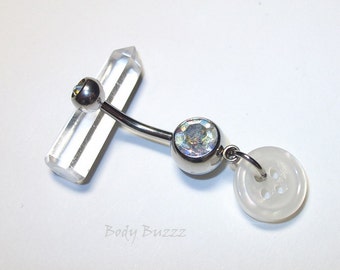 ¡Botones del vientre! Elegante y único piercing del vientre. ¡Botón brillante del arco iris colgando de un piercing de gema arco iris espumoso! Alta calidad