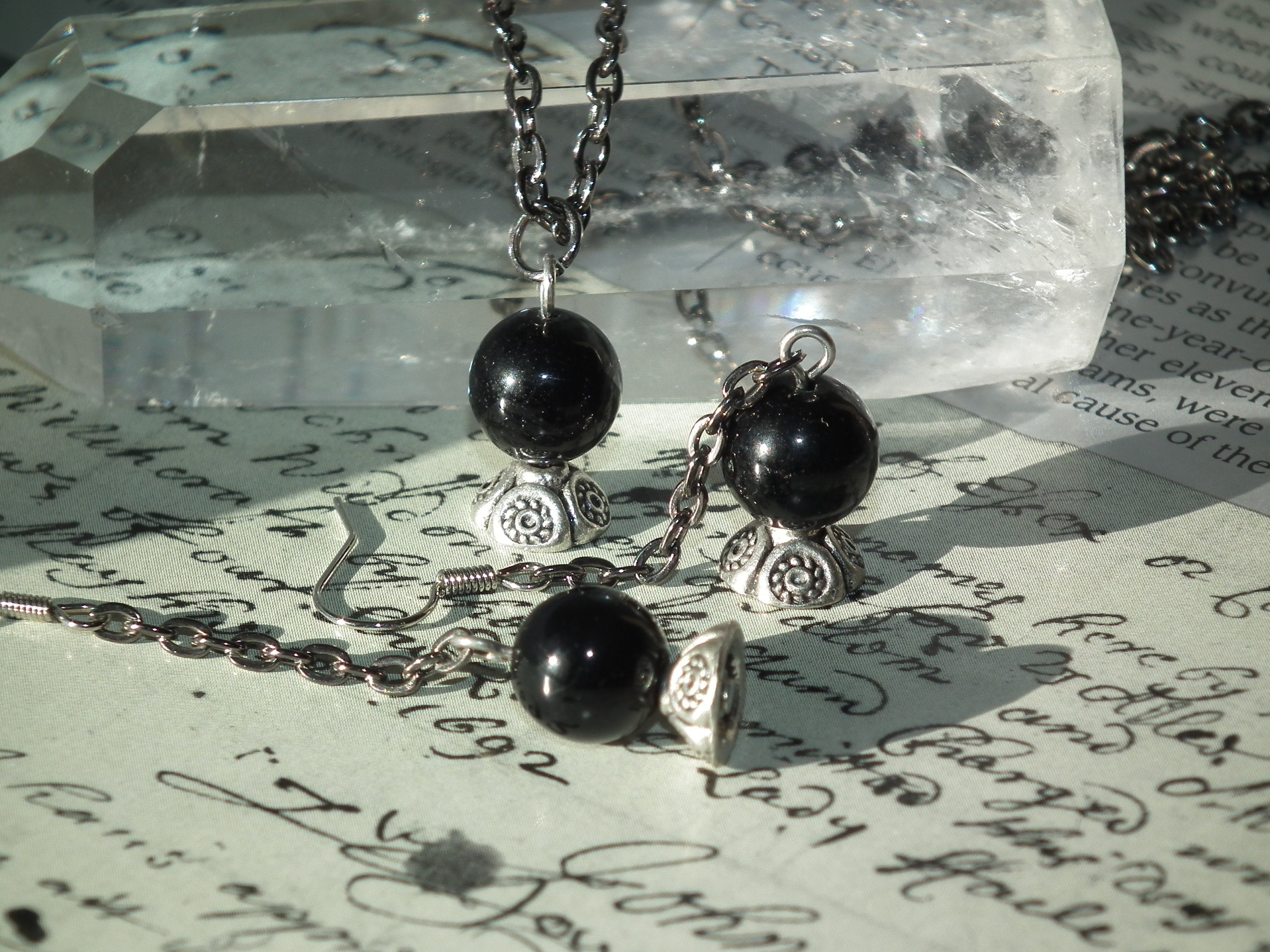 Crystal Ball Pendant and Earrings Set. Magical Onyx. Precious Etsy