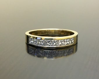 14K Yellow Gold Princess Cut Diamond Engagement Band - Princess Cut Diamond Wedding Band - 14K Gold Diamond Band - Diamond 14K Gold Band