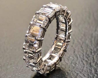 Art Deco Platinum Emerald Cut Diamond Eternity Band - Emerald Cut Platinum Diamond Engagement Band - Platinum Art Deco Diamond Wedding Band