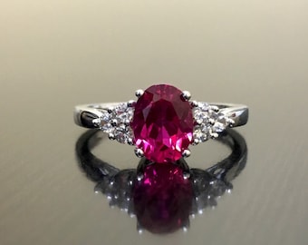 Art Deco Ruby Engagement Ring - White Sapphire Art Deco Ruby Wedding Ring - Sterling Silver Ruby White Sapphire Ring - Sapphire Ruby Ring