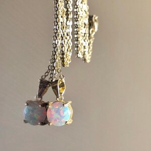 14K Yellow Gold Opal Necklace - Shared Prong 14K Gold Opal Pendant - Yellow Gold Opal Drop Necklace - Handmade Modern 14K Gold Necklace