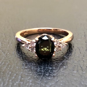 Art Deco 18K Rose Gold Diamond Green Sapphire Engagement Ring - Rose Gold Sapphire Diamond Wedding Ring - 18K Green Sapphire Diamond Ring