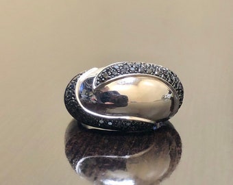 Art Deco Black Diamond Engagement Band - Sterling Silver Art Deco Diamond Wedding Band - Black Diamond Band - Art Deco Pave Diamond Band