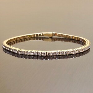 Handmade Classic 14K Yellow Gold Shared Prong Diamond Tennis Bracelet - 14K Gold Modern Tennis Diamond Bracelet - Yellow Gold Bracelet