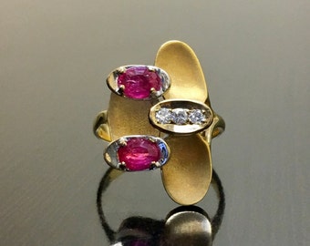 18K Yellow Gold Art Deco Diamond Ruby Ring - 18K Gold Art Deco Ruby Diamond Ring - 18K Gold Ruby Ring - Ruby Diamond Ring - 18K Diamond Ring