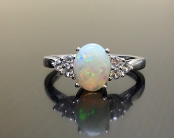 Art Deco Platinum Diamond Opal Engagement Ring - Platinum Art Deco Opal Diamond Wedding Ring - Opal Platinum Ring - Diamond Opal Ring