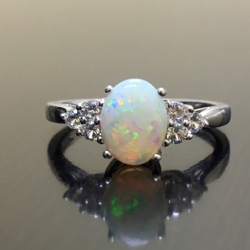 Art Deco Platinum Diamond Opal Engagement Ring Platinum Art - Etsy