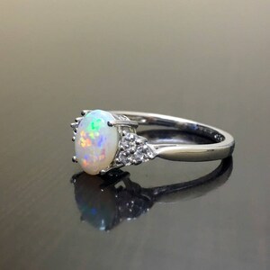 18K White Gold Diamond Opal Engagement Ring Art Deco Opal - Etsy