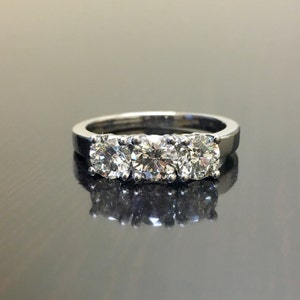 14K White Gold Three Stone Diamond Engagement Ring - 14K Gold Diamond Wedding Ring - Art Deco Diamond Three Stone Ring - 14K Diamond Ring