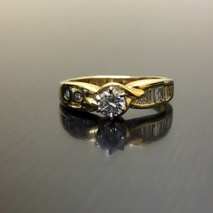 14K Yellow Gold Diamond Engagement Ring - Art Deco 14K Gold Baguette Diamond Wedding Ring - Art Deco Diamond Ring - Yellow Gold Diamond Ring