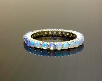 14K Yellow Gold Eternity Opal Engagement Band - 14K Gold Opal Wedding Band - 14K Opal Eternity Band - Yellow Gold Opal Band - Gold Opal Ring
