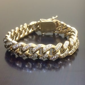 Diamond Link Bracelet 14K Yellow Gold Diamond Cuban Link Bracelet Cuban Link Bracelet Diamond Etsy Canada
