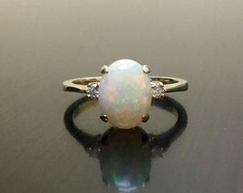 14K Yellow Gold Diamond Opal Engagement Ring - Art Deco 14K Gold Opal Diamond Wedding Ring - Opal Wedding Ring - 14K Gold Art Deco Opal Ring