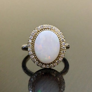 14K Yellow Gold Halo Diamond Opal Engagement Ring Yellow - Etsy