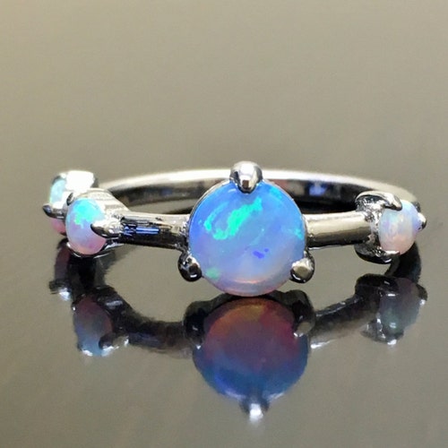 14K White Gold Opal Engagement Band 14K Gold Opal Wedding - Etsy