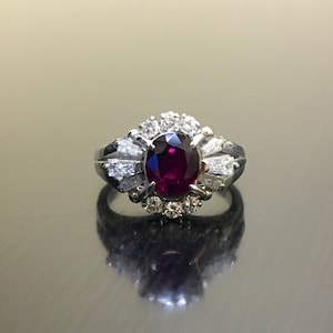 Platinum Art Deco Ruby Diamond Engagement Ring - Art Deco Diamond Platinum Ruby Wedding Ring - Platinum Ruby Ring - Ruby Diamond Ring