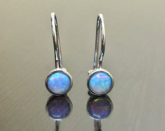 14K White Gold Opal Earrings - 14K Gold Opal Drop Earrings - 14K Opal Earrings - Opal 14K Drop Earrings - White Gold Drop Opal Earrings
