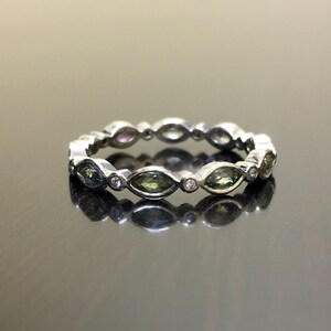Art Deco Platinum Eternity Diamond Green Sapphire Engagement Band - Platinum Art Deco Sapphire Diamond Wedding Band - Sapphire Eternity Band