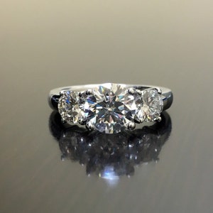Platinum Three Stone Diamond Engagement Ring - Platinum Diamond Wedding Ring - Art Deco Diamond Platinum Ring - Modern Platinum Diamond Ring