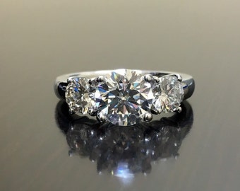 Platinum Three Stone Diamond Engagement Ring - Platinum Diamond Wedding Ring - Art Deco Diamond Platinum Ring - Modern Platinum Diamond Ring