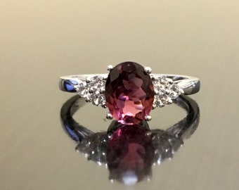 Diamond Tourmaline Engagement Ring - Pink Tourmaline Diamond Wedding Ring - 14K White Gold Diamond Tourmaline Ring - Pink Tourmaline Ring