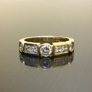 14K Yellow Gold Diamond Engagement Ring - Art Deco 14K Gold Princess Cut Diamond Wedding Ring - Art Deco Diamond Ring - 14K Art Deco Ring