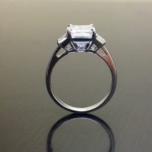 Platinum Emerald Cut Diamond Engagement Ring Art Deco Platinum Diamond Wedding Ring Emerald Cut Three Stone Diamond Ring Platinum Ring image 3