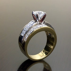 14K Two Tone Gold Diamond Engagement Ring 14K Gold Invisible Diamond ...