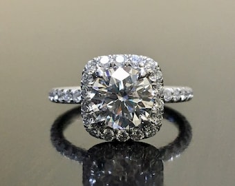 Halo Platinum Diamond Engagement Ring - Platinum Art Deco Diamond Wedding Ring - Halo Diamond Platinum Ring - Platinum Halo Diamond Ring