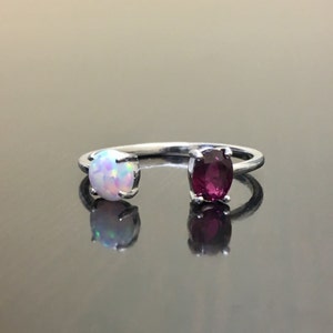 14K White Gold Ruby Opal Engagement Ring - 14K Gold Opal Ruby Wedding Ring - 14K Gold Opal Ruby Ring - Ruby Opal Ring - Gold Ruby Opal Ring