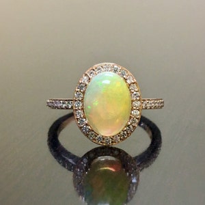 18K Rose Gold Diamond Opal Engagement Ring -  Art Deco Rose Gold Opal Diamond Wedding Ring - Rose Gold Art Deco Opal Ring - 18K Diamond Ring