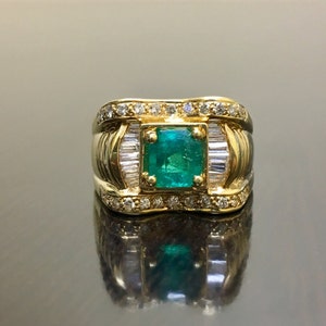 18K Yellow Gold Diamond Emerald Engagement Art Deco Diamond - Etsy