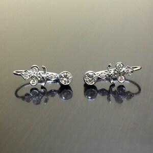 14K White Gold Fleur De Lis Diamond Earrings 14K Gold - Etsy