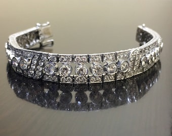 Art Deco Platinum Diamond Bracelet - Art Deco Diamond Platinum Bracelet - Hand Engraved Platinum Diamond Art Deco Bracelet - Bridal Jewelry