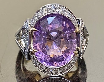 One of a Kind Handmade 18K Yellow Gold Platinum Diamond Purple Tourmaline Engagement Ring - GIA Certified Tourmaline Diamond Wedding Ring
