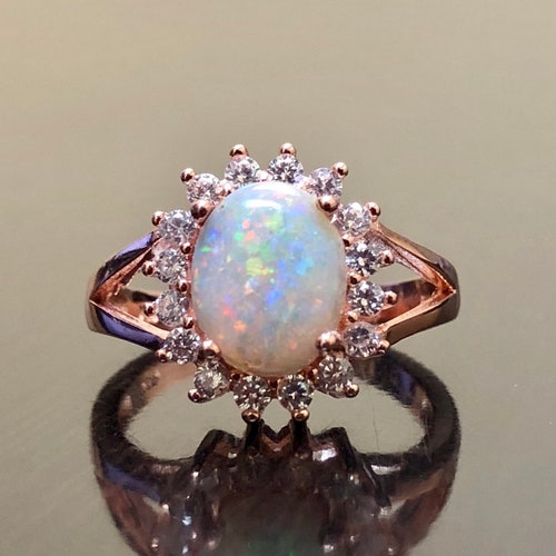 Art Deco Platinum Halo Diamond Opal Engagement Ring Art Deco - Etsy