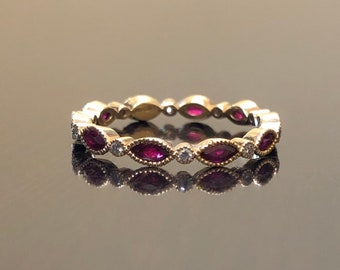 14K Gelbgold Eternity Diamant Rubin Verlobungsring - 14K Eternity Rubin Diamant Ehering - Marquise Rubin Eternity Band - 14K Rubin Band