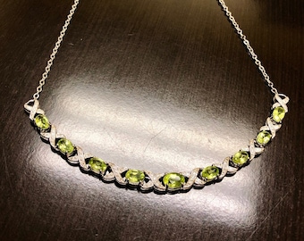 Peridot Diamond Necklace - Peridot Necklace - Sterling Silver Peridot Diamond Necklace - Art Deco Necklace - Silver Necklace - Fine Jewelry