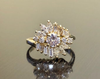 14K Yellow Gold Art Deco Diamond Engagement Ring - Art Deco 14K Gold Diamond Wedding Ring - 14K Diamond Art Deco Ring - 14K Diamond Ring