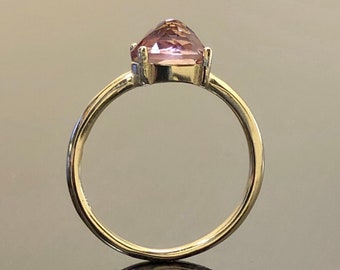 Modern Yellow Gold Upside Down Set Pink Tourmaline Engagement Ring - Handmade Yellow Gold Tourmaline Wedding Ring - 14K Gold Tourmaline Ring