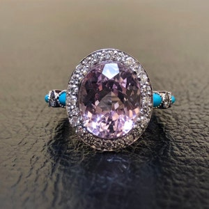 Art Deco 18K White Gold Diamond Halo Morganite Engagement Ring - 18K Marquise Turquoise Morganite Halo Diamond Wedding Ring