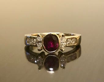 Art Deco Ruby Engagement Ring - 14K Yellow Gold Ruby Diamond Wedding Ring - Diamond Ruby Ring - Ruby Diamond Ring - Art Deco Gold Ruby Ring