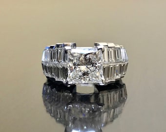 18K Art Deco Princess Cut Diamond Engagement Ring - 18K White Gold Princess Cut Diamond Wedding Ring - 18K Princess Cut Ring - Diamond Ring